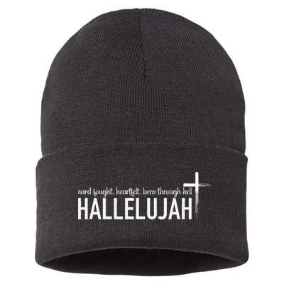 Hard Fought Heartfelt Been Through Hell Hallelujah Christian Sustainable Knit Beanie