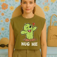Hugs Free Hug Me Cacti Prickly Cactus Not A Hugger Hugging Funny Gift Garment-Dyed Women's Muscle Tee