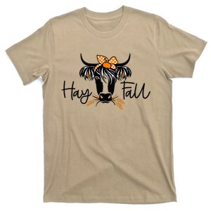 Hay Fall Highland Cow Leopard Thanksgiving Heifer Cow T-Shirt