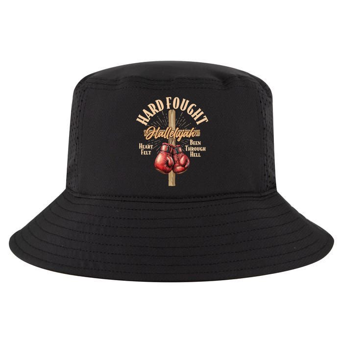 Hard Fought Hallelujah Heart Felt Been Through Hell Cross Boxing Gloves Cool Comfort Performance Bucket Hat