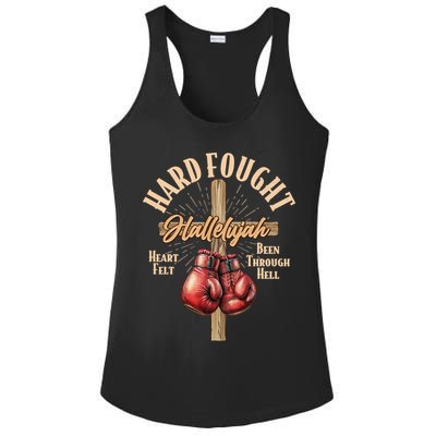 Hard Fought Hallelujah Heart Felt Been Through Hell Cross Boxing Gloves Ladies PosiCharge Competitor Racerback Tank