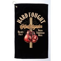 Hard Fought Hallelujah Heart Felt Been Through Hell Cross Boxing Gloves Golf Towel