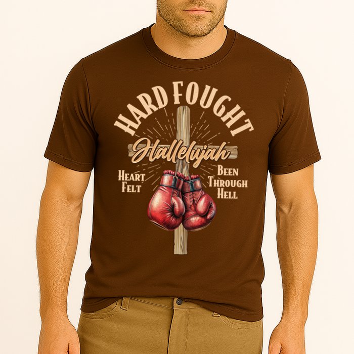 Hard Fought Hallelujah Heart Felt Been Through Hell Cross Boxing Gloves Cooling Performance Crew T-Shirt
