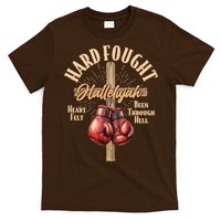 Hard Fought Hallelujah Heart Felt Been Through Hell Cross Boxing Gloves T-Shirt