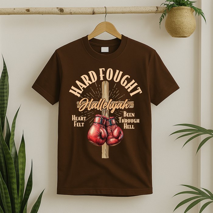Hard Fought Hallelujah Heart Felt Been Through Hell Cross Boxing Gloves T-Shirt