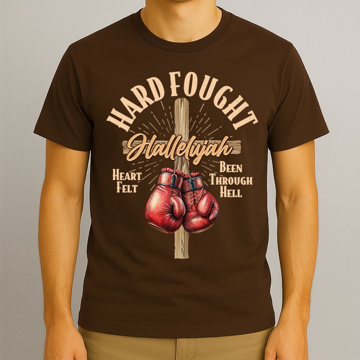 Hard Fought Hallelujah Heart Felt Been Through Hell Cross Boxing Gloves T-Shirt