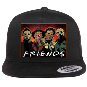 Halloween Friends, Halloween Horror Movies Characters Flat Bill Trucker Hat