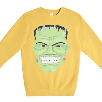 Halloween Frankenstein Head Terrifyingly Green Snarling Head Premium Crewneck Sweatshirt