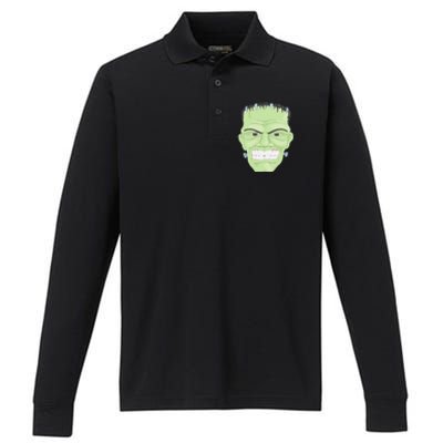 Halloween Frankenstein Head Terrifyingly Green Snarling Head Performance Long Sleeve Polo