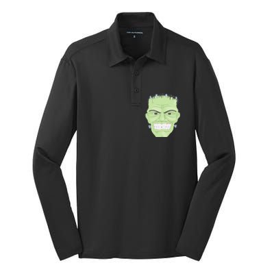 Halloween Frankenstein Head Terrifyingly Green Snarling Head Silk Touch Performance Long Sleeve Polo