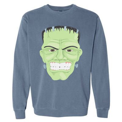 Halloween Frankenstein Head Terrifyingly Green Snarling Head Garment-Dyed Sweatshirt