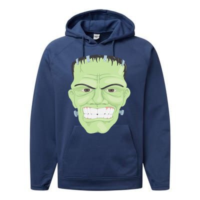 Halloween Frankenstein Head Terrifyingly Green Snarling Head Performance Fleece Hoodie