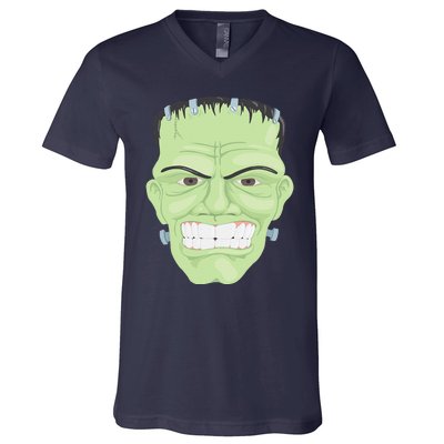 Halloween Frankenstein Head Terrifyingly Green Snarling Head V-Neck T-Shirt