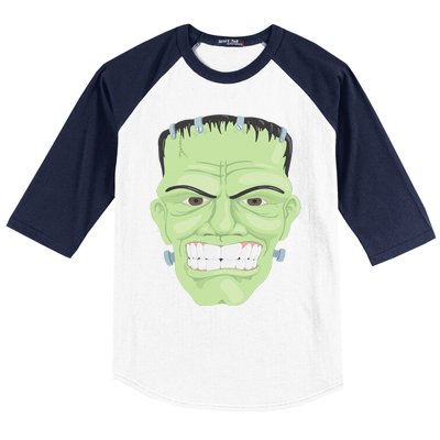 Halloween Frankenstein Head Terrifyingly Green Snarling Head Baseball Sleeve Shirt