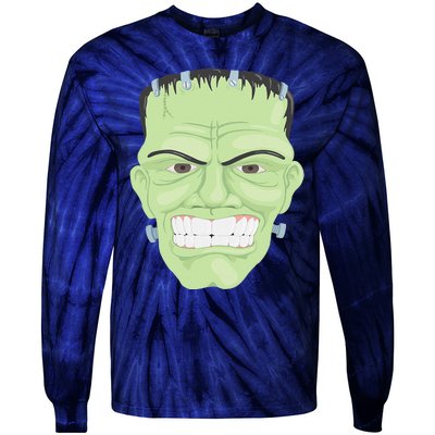 Halloween Frankenstein Head Terrifyingly Green Snarling Head Tie-Dye Long Sleeve Shirt