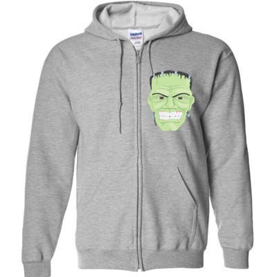 Halloween Frankenstein Head Terrifyingly Green Snarling Head Full Zip Hoodie