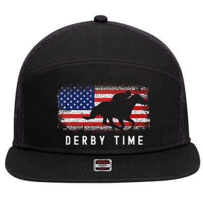 Horse Funny Horses Derby Time Horse Racing 7 Panel Mesh Trucker Snapback Hat