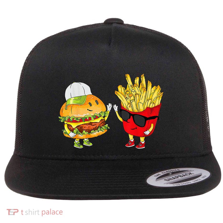 Hamburger Fries High Five Cool Fun Combo Snacks Funny Gift Flat Bill Trucker Hat