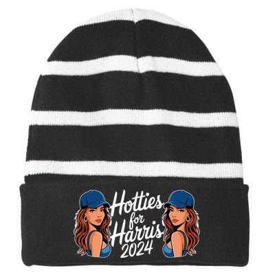 Hotties For Harris 2024 Election Political Statet Striped Beanie with Solid Band