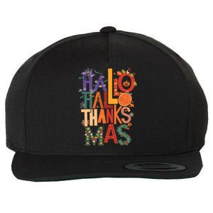 Hallothanksmas Funny Halloween Thanksgiving Christmas Wool Snapback Cap