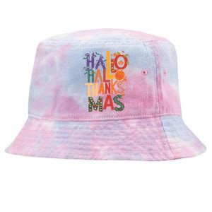 Hallothanksmas Funny Halloween Thanksgiving Christmas Tie-Dyed Bucket Hat