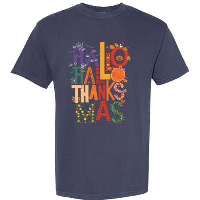 Hallothanksmas Funny Halloween Thanksgiving Christmas Garment-Dyed Heavyweight T-Shirt