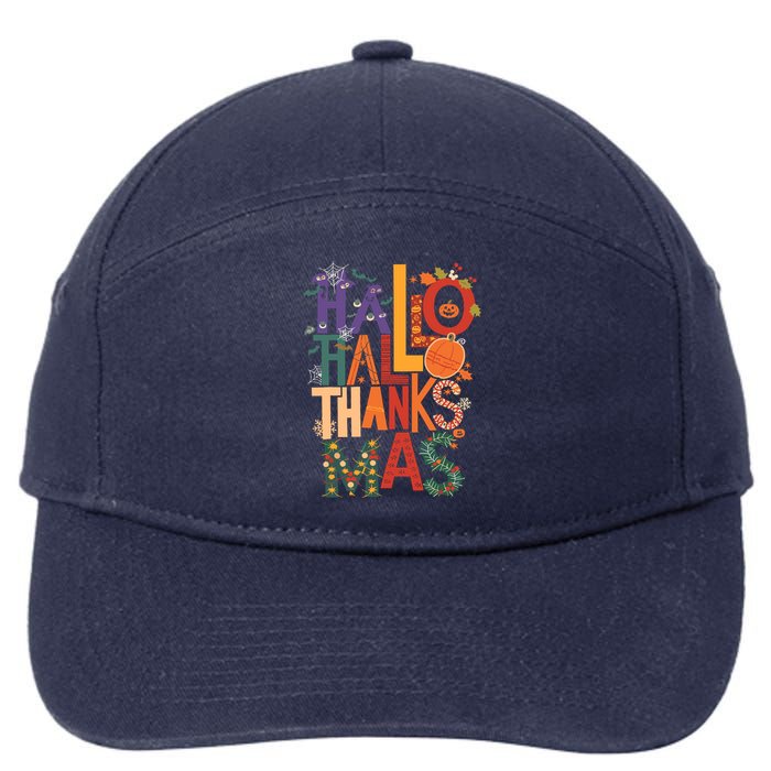 Hallothanksmas Funny Halloween Thanksgiving Christmas 7-Panel Snapback Hat