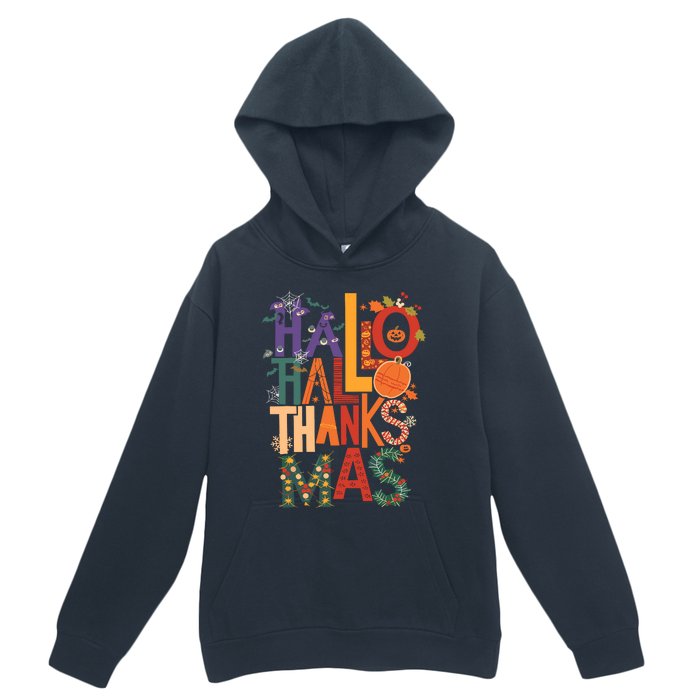 Hallothanksmas Funny Halloween Thanksgiving Christmas Urban Pullover Hoodie