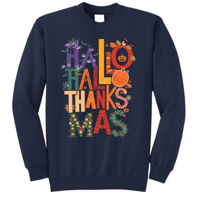 Hallothanksmas Funny Halloween Thanksgiving Christmas Tall Sweatshirt