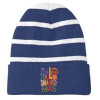 Hallothanksmas Funny Halloween Thanksgiving Christmas Striped Beanie with Solid Band