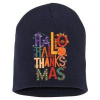 Hallothanksmas Funny Halloween Thanksgiving Christmas Short Acrylic Beanie