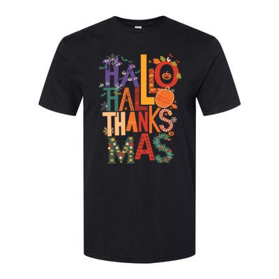 Hallothanksmas Funny Halloween Thanksgiving Christmas Softstyle® CVC T-Shirt