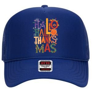 Hallothanksmas Funny Halloween Thanksgiving Christmas High Crown Mesh Back Trucker Hat