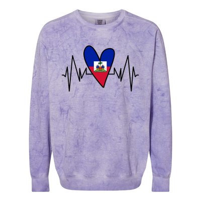 Haitian Flag Heartbeat Ekg Heart Gift Colorblast Crewneck Sweatshirt