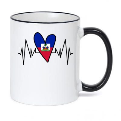 Haitian Flag Heartbeat Ekg Heart Gift 11oz Black Color Changing Mug