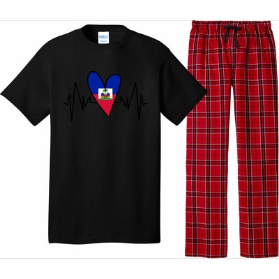 Haitian Flag Heartbeat Ekg Heart Gift Pajama Set