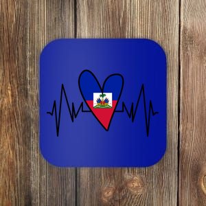 Haitian Flag Heartbeat Ekg Heart Gift Coaster