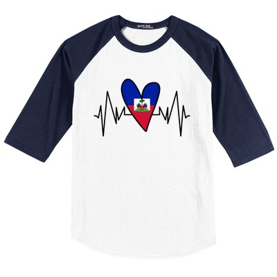 Haitian Flag Heartbeat Ekg Heart Gift Baseball Sleeve Shirt