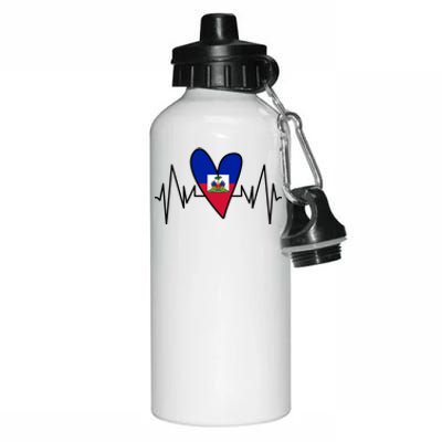 Haitian Flag Heartbeat Ekg Heart Gift Aluminum Water Bottle 