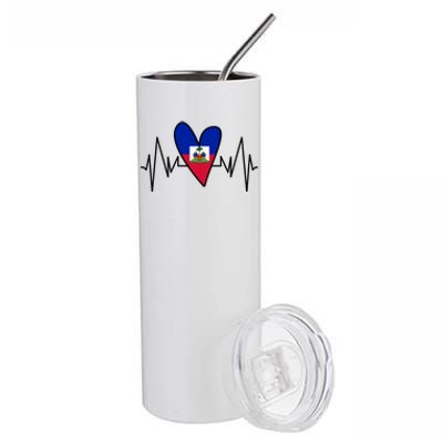 Haitian Flag Heartbeat Ekg Heart Gift Stainless Steel Tumbler