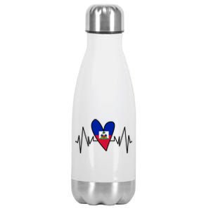 Haitian Flag Heartbeat Ekg Heart Gift Stainless Steel Insulated Water Bottle