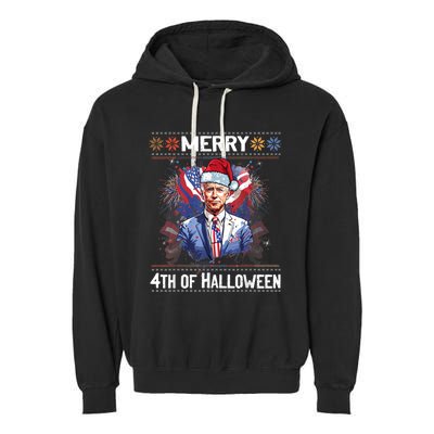 Halloween Funny Happy 4th Of July Anti Joe Biden Garment-Dyed Fleece Hoodie