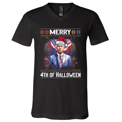 Halloween Funny Happy 4th Of July Anti Joe Biden V-Neck T-Shirt