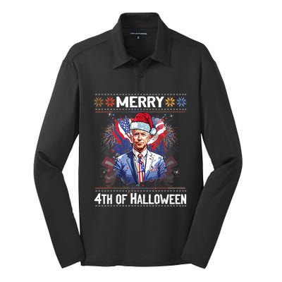 Halloween Funny Happy 4th Of July Anti Joe Biden Silk Touch Performance Long Sleeve Polo