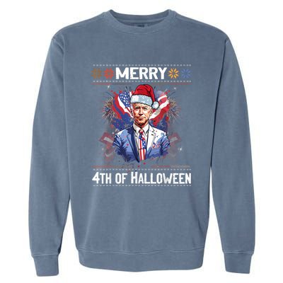 Halloween Funny Happy 4th Of July Anti Joe Biden Garment-Dyed Sweatshirt