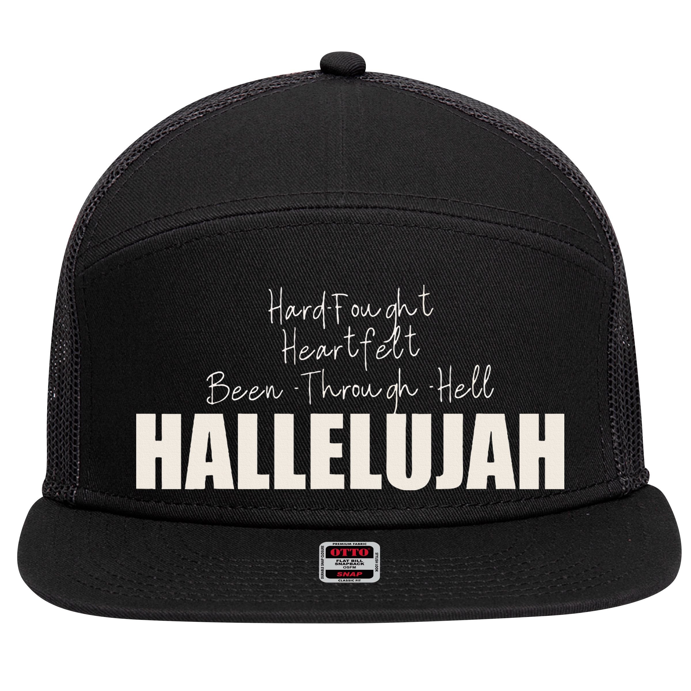 Hard Fought Heartfelt Been Through Hell Hallelujah Christian 7 Panel Mesh Trucker Snapback Hat
