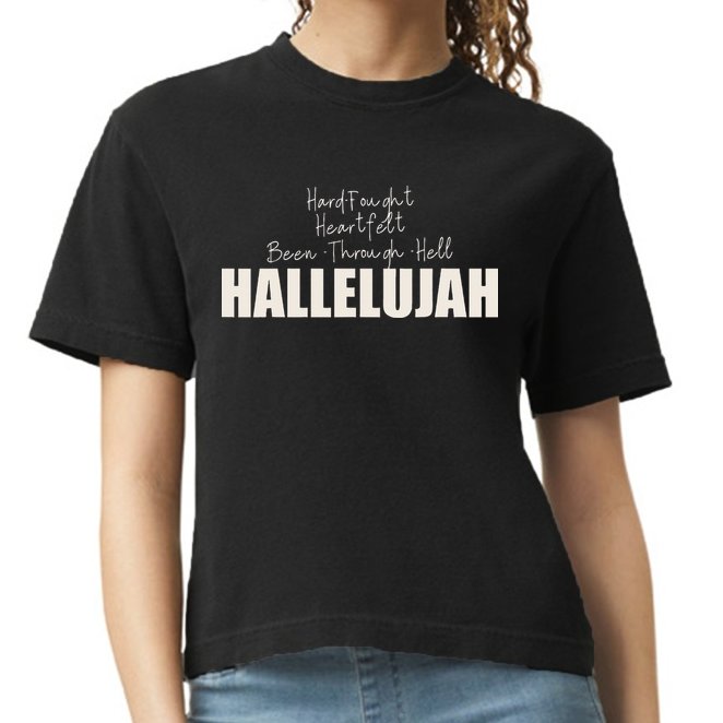 Hard Fought Heartfelt Been Through Hell Hallelujah Christian Comfort Colors Boxy T-Shirt