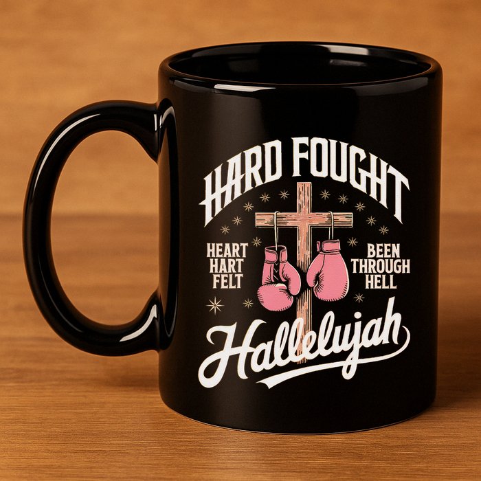 Hard Fought Hallelujah Praise Jesus 11oz C Handle Ceramic Mug