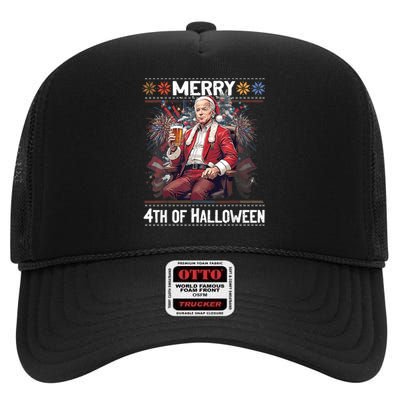 Halloween Funny Happy 4th Of July Anti Joe Biden High Crown Mesh Back Trucker Hat