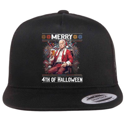 Halloween Funny Happy 4th Of July Anti Joe Biden Flat Bill Trucker Hat